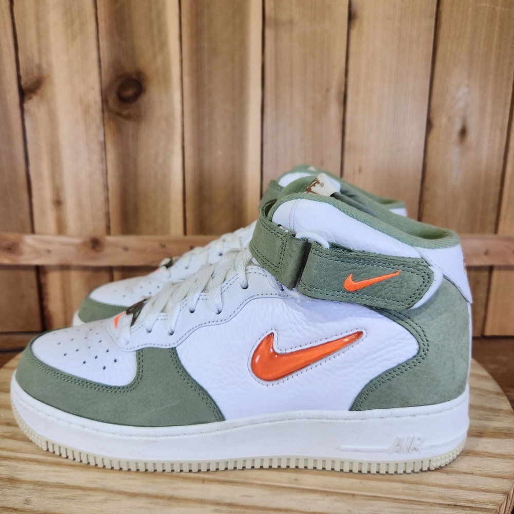 Nike Air Force 1 Mid QS Shoes Mens 8 White Green Orange Leather Casual Sneakers